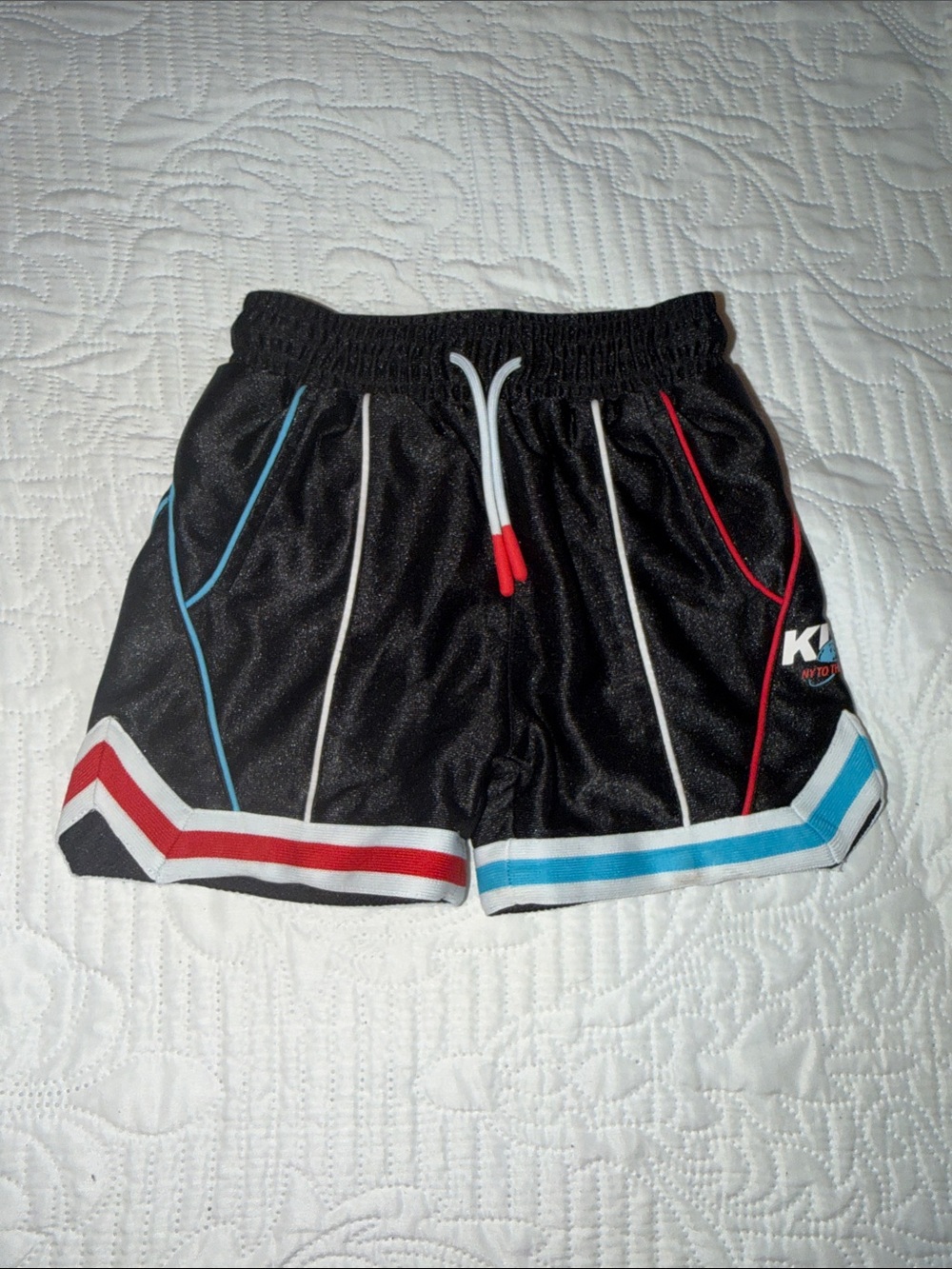 Kith Black Kids Shorts with Red & Light Blue Trim